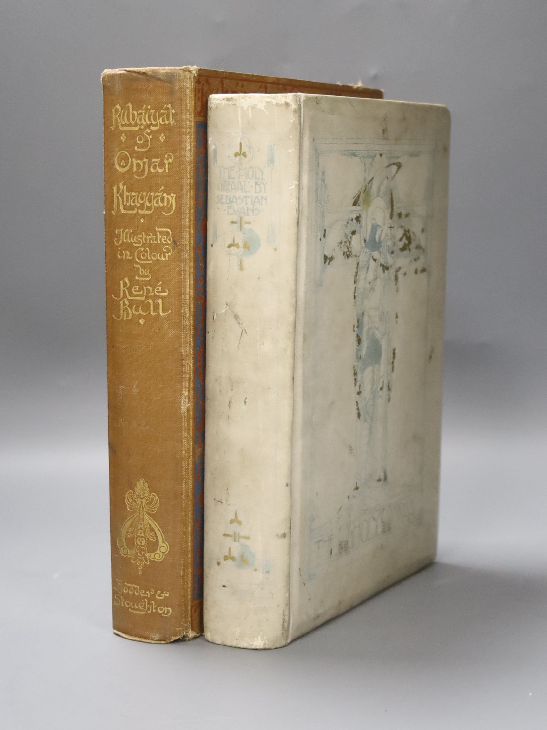 Evans (Sebastian), The High History of the Holy Grail, illustrated by Jessie King, pictorial vellum, number 14 of the English edition, Dent [1903] and The Rubiayat of Omar Khayyam